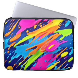 Abstract Neon Brushstrokes Splash Art Laptop Sleeve