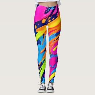 Abstract Neon Brushstrokes Splash Art Leggings