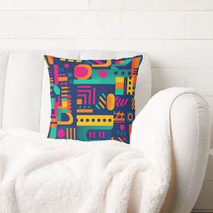 Abstract neon colors and geometric bohemian shapes cushion