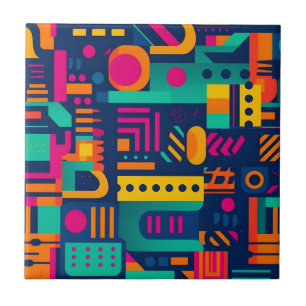 Abstract neon colours and geometric bohemian shape ceramic tile