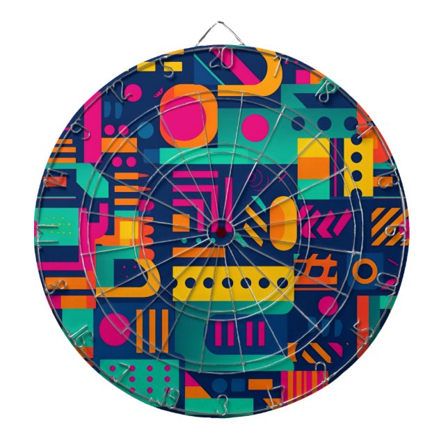 Abstract neon colours and geometric bohemian shape dartboard (Front)