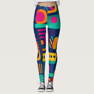 Abstract neon colours and geometric bohemian shape leggings