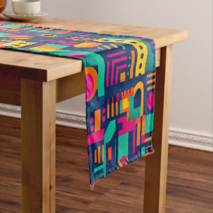 Abstract neon colours and geometric bohemian shape short table runner