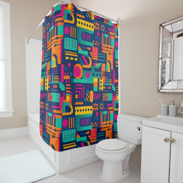 Abstract neon colours and geometric bohemian shape shower curtain (In Situ)