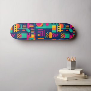 Abstract neon colours and geometric bohemian shape skateboard