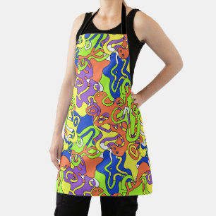 Abstract Neon Doodle Maze Pattern Apron