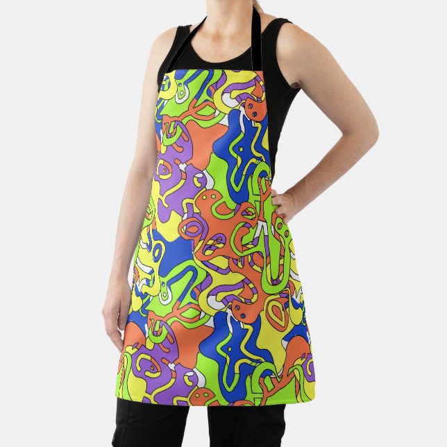 Abstract Neon Doodle Maze Pattern Apron (Insitu)