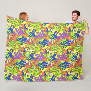 Abstract Neon Doodle Maze Pattern Fleece Blanket
