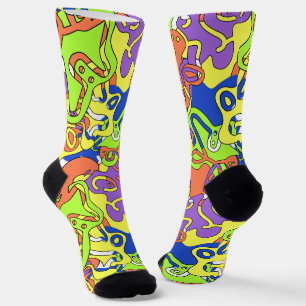 Abstract Neon Doodle Maze Pattern Socks