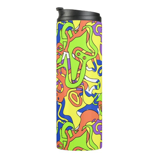 Abstract Neon Doodle Maze Pattern Thermal Tumbler (Rotated Right)