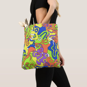 Abstract Neon Doodle Maze Pattern Tote Bag