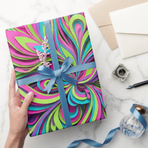 Abstract Neon Floral Burst Wrapping Paper