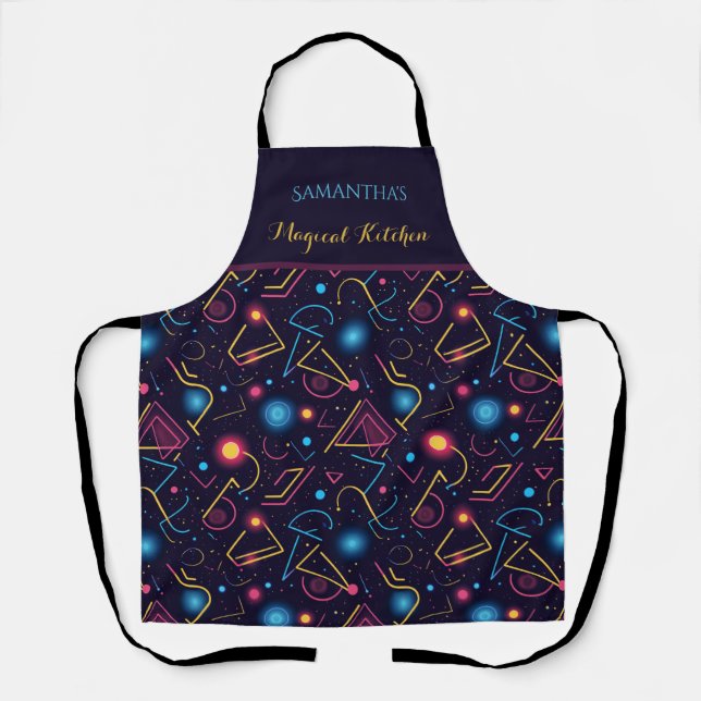 Abstract neon geometric shapes design apron (Front)