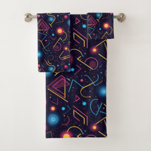 Abstract neon geometric shapes design bath towel set