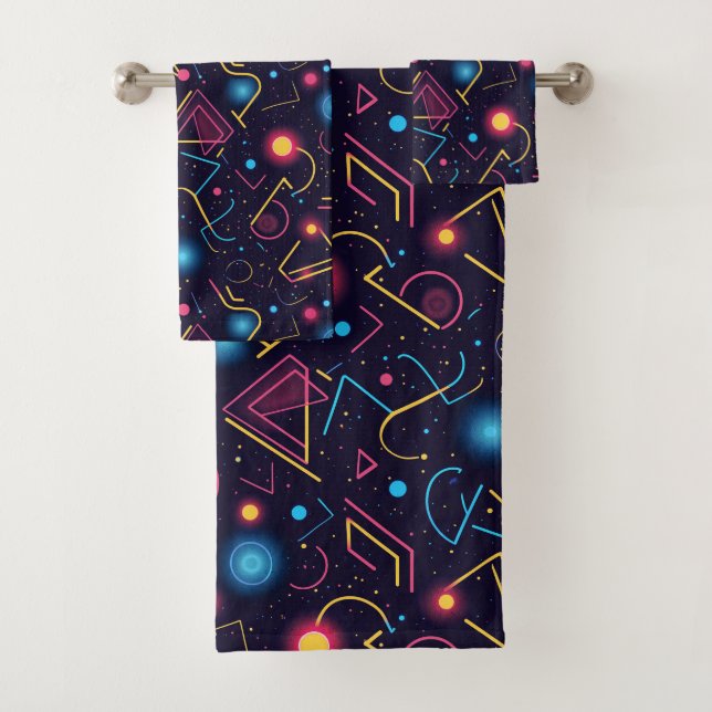 Abstract neon geometric shapes design bath towel set (Insitu)