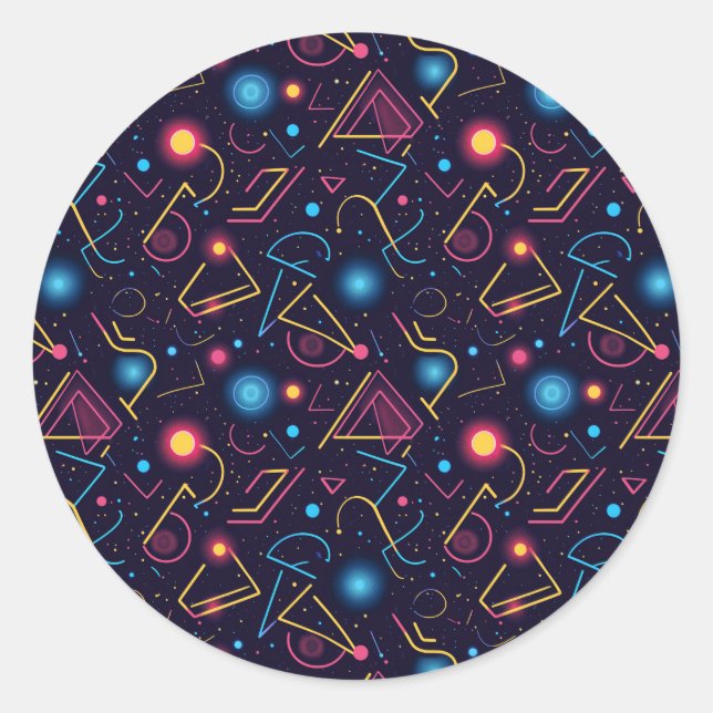 Abstract neon geometric shapes design classic round sticker (Front)