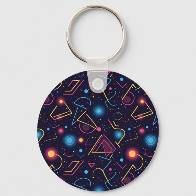 Abstract neon geometric shapes design key ring (Front)