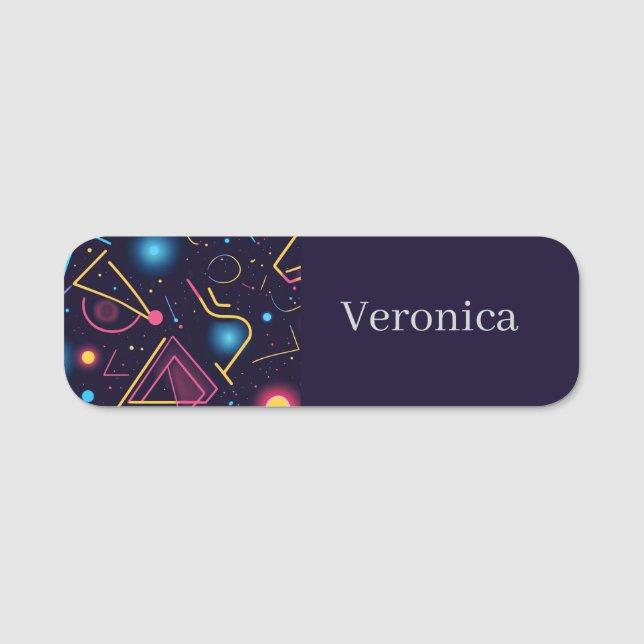 Abstract neon geometric shapes design name tag (Front)