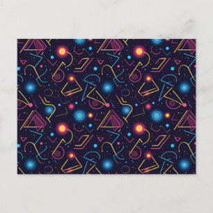 Abstract neon geometric shapes design postcard