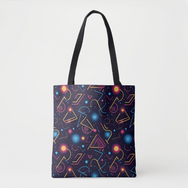 Abstract neon geometric shapes design tote bag (Front)