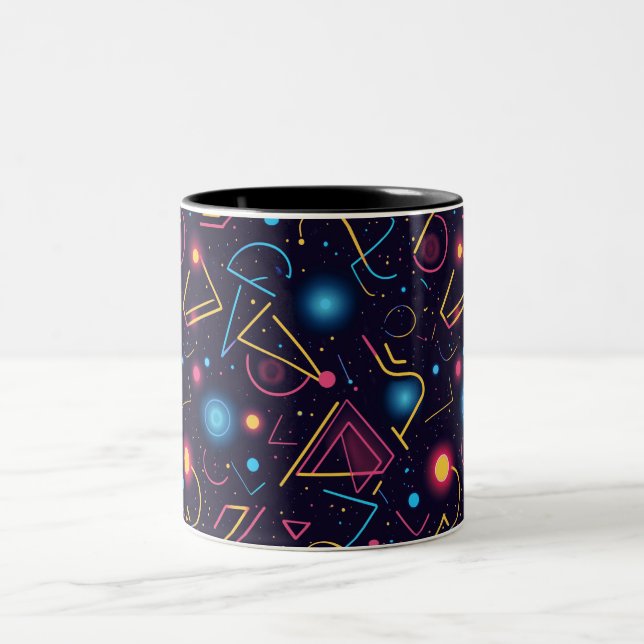 Abstract neon geometric shapes design Two-Tone coffee mug (Center)
