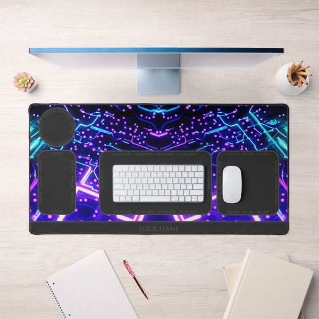 Abstract neon glowing shapes desk organiser desk mat (Office 1)