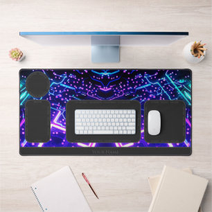 Abstract neon glowing shapes desk organiser mat