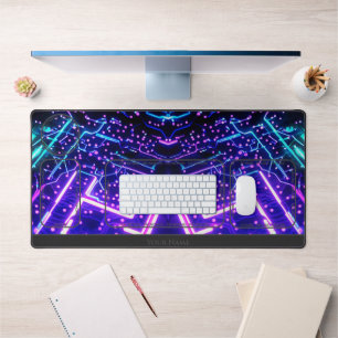 Abstract neon glowing shapes desk organiser mat