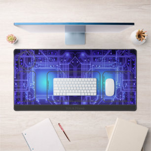Abstract neon glowing shapes desk organiser mat