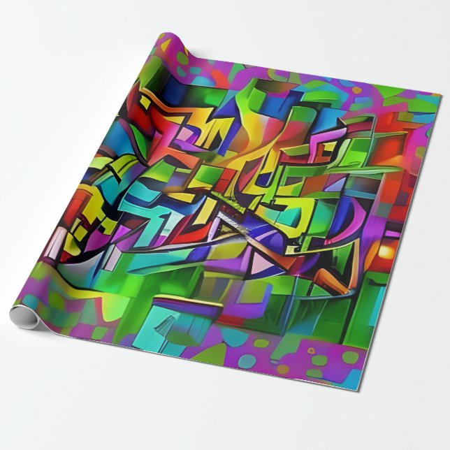Abstract Neon Graffiti Wrapping Paper (Unrolled)