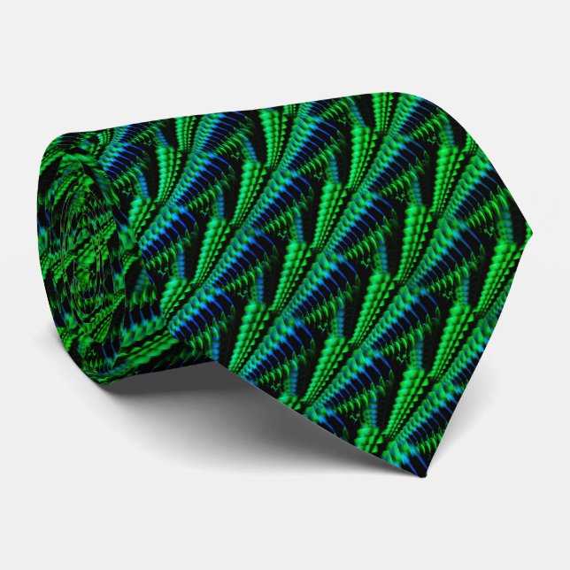 Abstract Neon Green Blue Design Tie (Rolled)