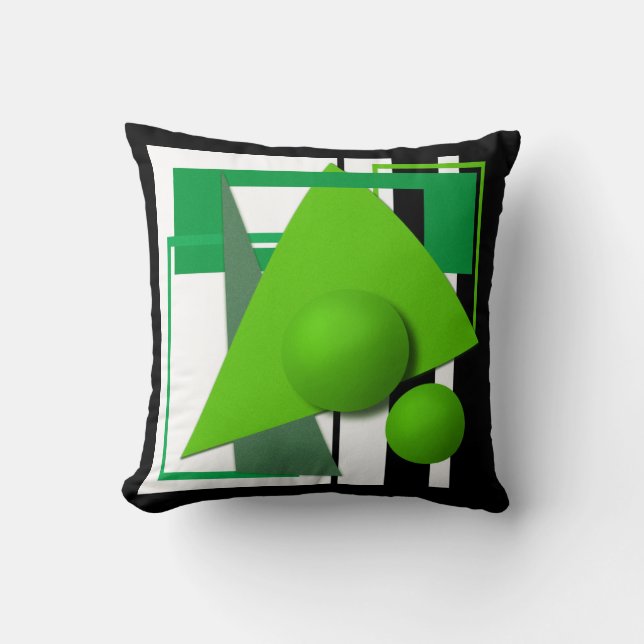 Abstract neon green geometric shapes circle sphere cushion (Front)