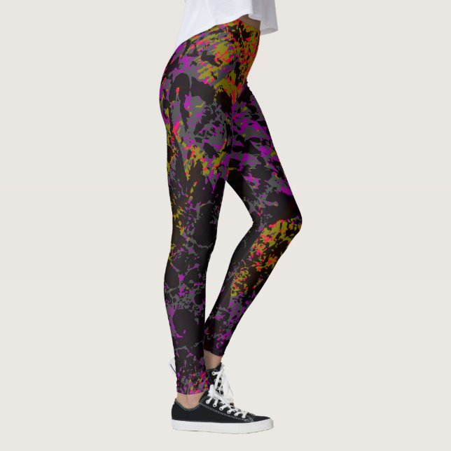 Abstract Neon Military Camouflage Chaos Leggings (Right)
