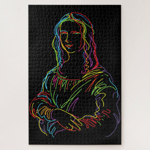 Abstract Neon Mona Lisa Line Art Jigsaw Puzzle