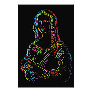 Abstract Neon Mona Lisa Line Art Photo Print