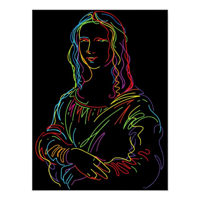 Abstract Neon Mona Lisa Line Art Poster (Front)