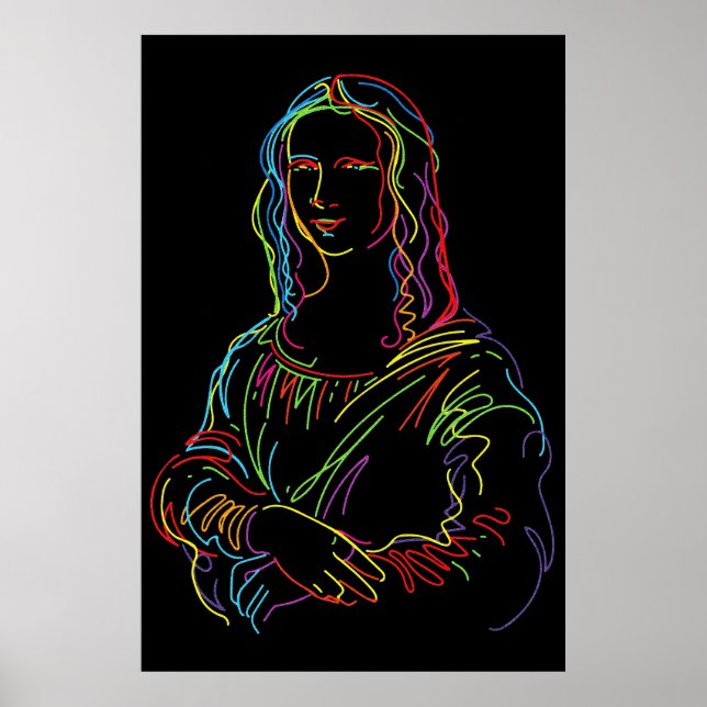Abstract Neon Mona Lisa Line Art Poster (Front)