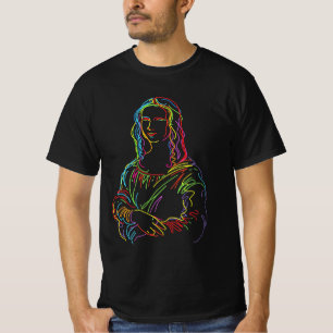 Abstract Neon Mona Lisa Line Art T-Shirt