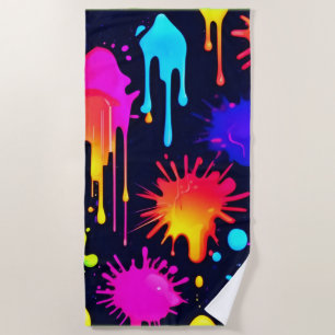 Abstract Neon Paint Drip Artwork Beach Towel
