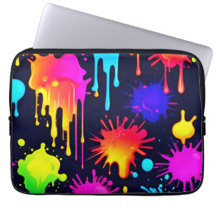 Abstract Neon Paint Drip Artwork Laptop Sleeve