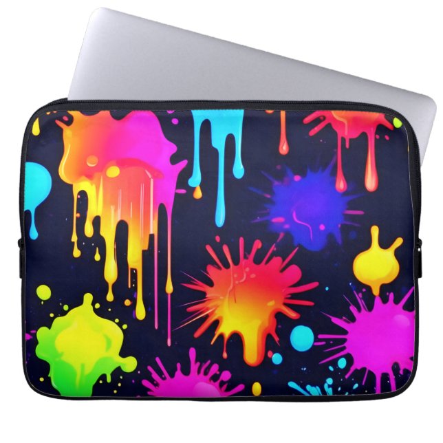 Abstract Neon Paint Drip Artwork Laptop Sleeve (Front)