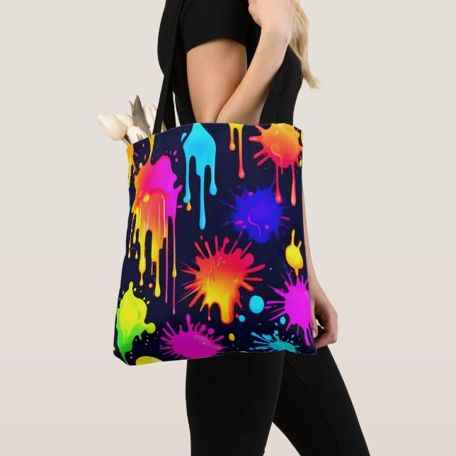 Abstract Neon Paint Drip Artwork Tote Bag (Close Up)