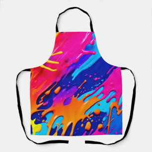 Abstract Neon Paint Drip Design Apron