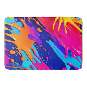 Abstract Neon Paint Drip Design Bath Mat