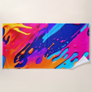 Abstract Neon Paint Drip Design Beach Towel
