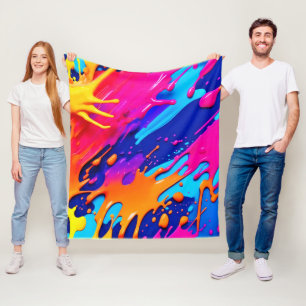Abstract Neon Paint Drip Design Fleece Blanket