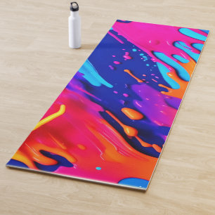 Abstract Neon Paint Drip Design Yoga Mat