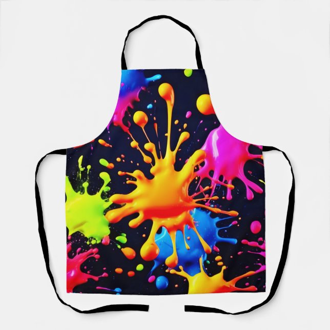 Abstract Neon Paint Splash Artwork Apron (Front)