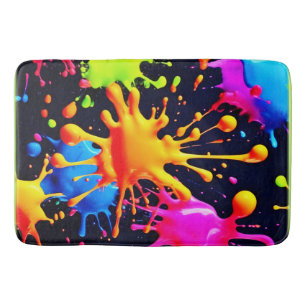 Abstract Neon Paint Splash Artwork Bath Mat