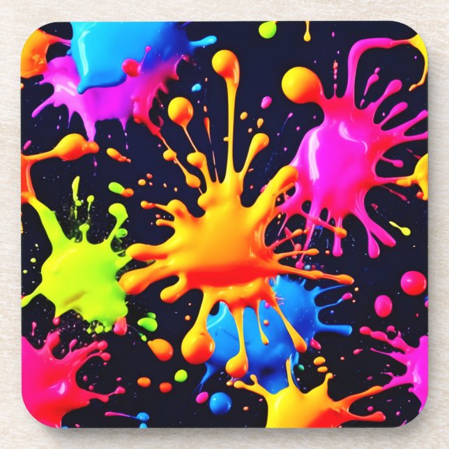 Abstract Neon Paint Splash Artwork Coaster (Front)